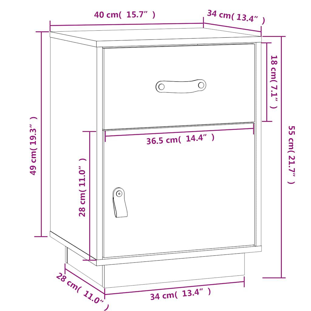 vidaXL Κομοδίνο Καφέ Μελί 40x34x55εκ. από Μασίφ Ξύλο Πεύκου