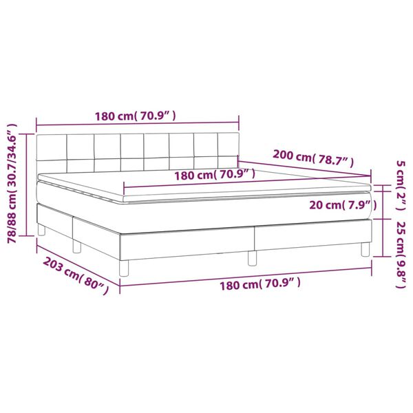 vidaXL Κρεβάτι Boxspring με Στρώμα & LED Σκ. Πράσινο 180x200εκ Βελούδο