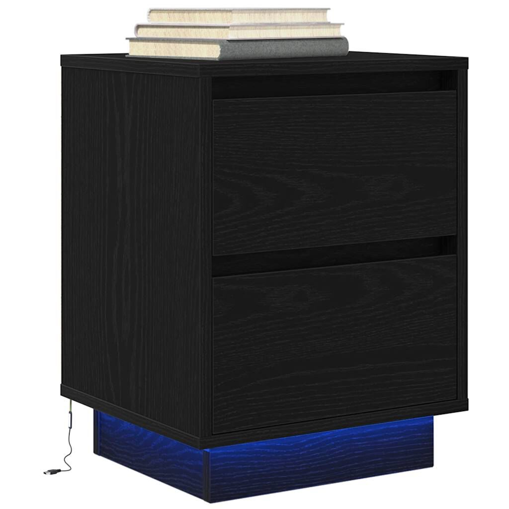 vidaXL Κομοδίνο με φώτα LED Μαύρο 38x34x50 cm