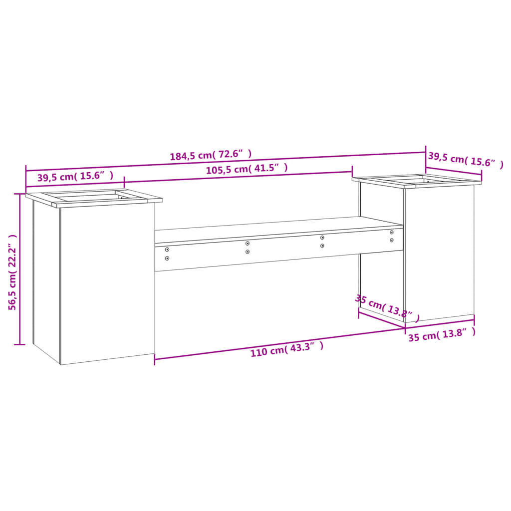 vidaXL Ζαρντινιέρα Παγκάκι 184,5x39,5x56,5 εκ. από Μασίφ Ξύλο Douglas