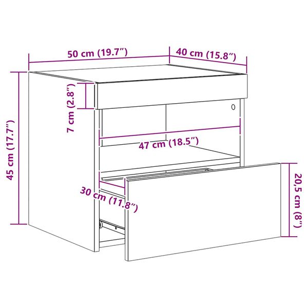 vidaXL Κομοδίνα με Φώτα LED 2 τεμ. Καφέ Δρυς 50 x 40 x 45 εκ.