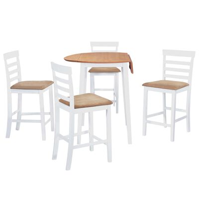 vidaXL Σετ Τραπέζι και Καρέκλες Μπαρ 5 τεμ. Φυσικό &amp; Λευκό Μασίφ Ξύλο