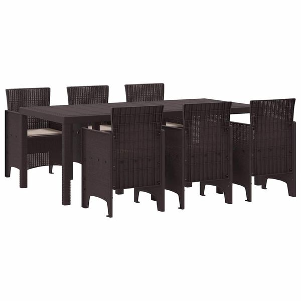 vidaXL Σέτ φαγητού για κήπο 7 pcs Καφέ Rattan Polt
