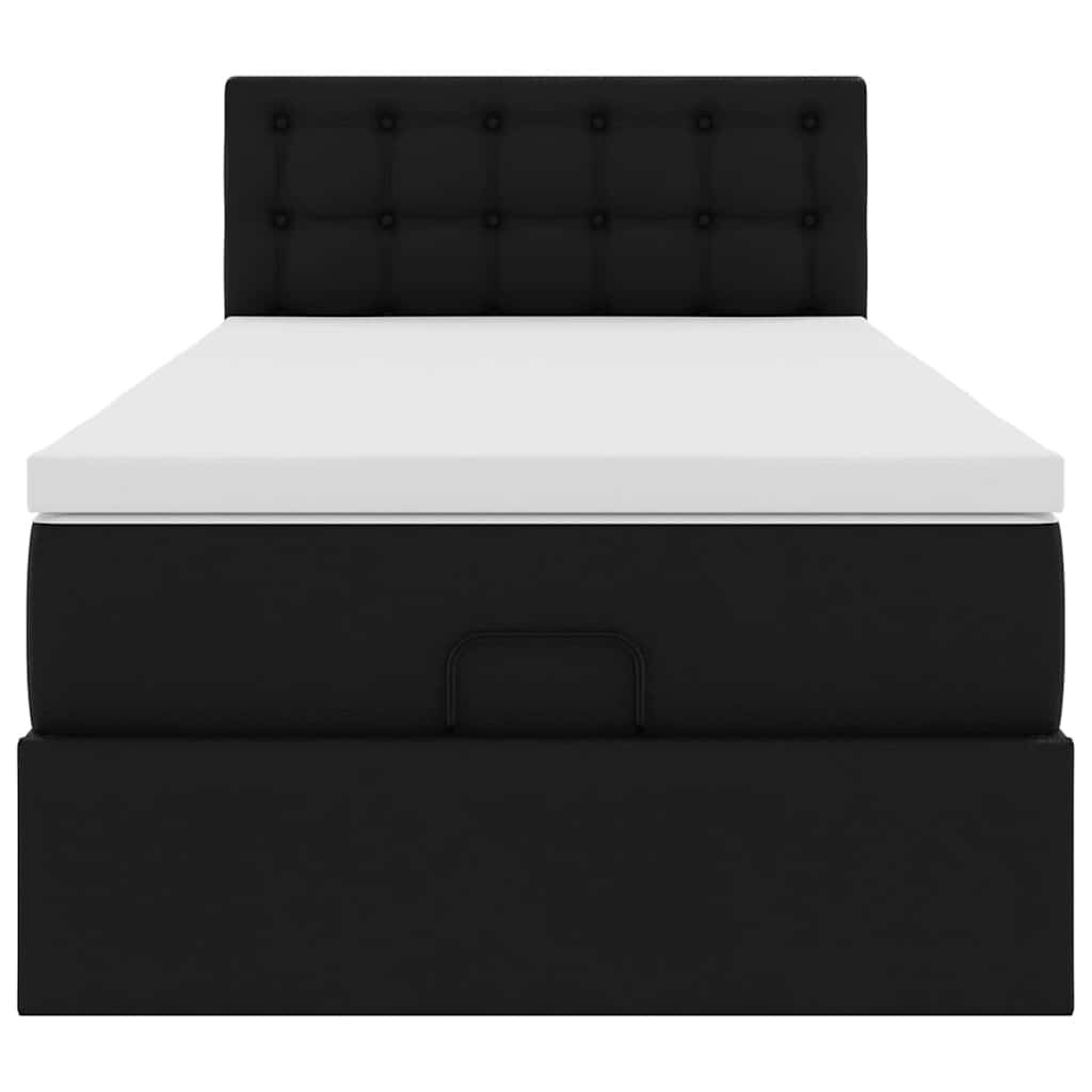 vidaXL Οθωμανικό κρεβάτι με στρώμα Μαύρο 90x190cm Faux Leather