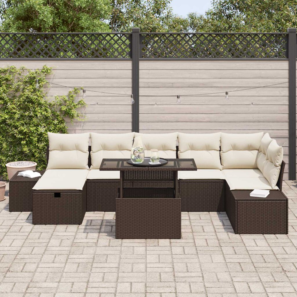 vidaXL Σετ Καναπέ Κήπου με μαξιλάρι 8 pcs Καφέ Πολυ ράταν