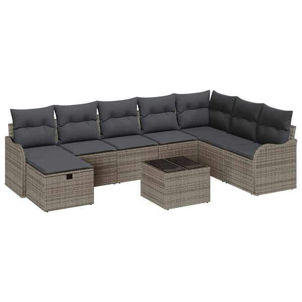 vidaXL Σετ Καναπέ Κήπου 9 pcs Γκρι 287,5 x 177,5 x 85 εκ. Πολυ ράταν
