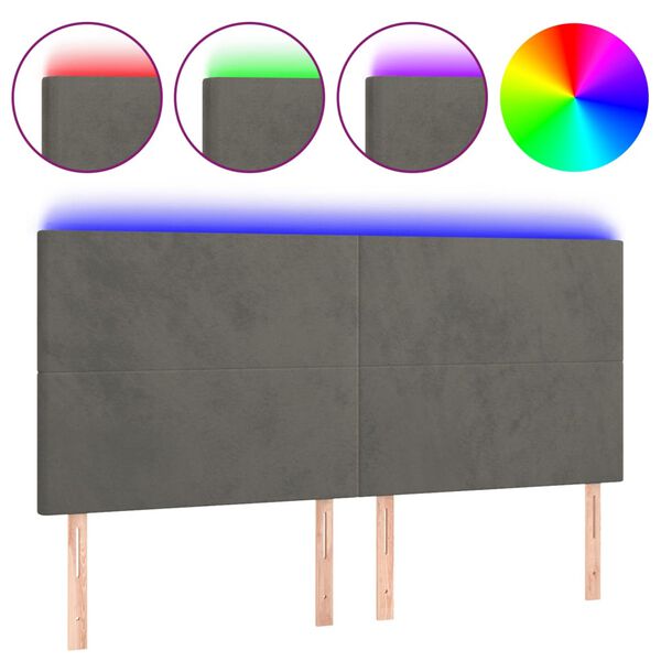 vidaXL Κεφαλάρι Κρεβατιού LED Σκούρο Γκρι 160x5x118/128 εκ. Βελούδινο