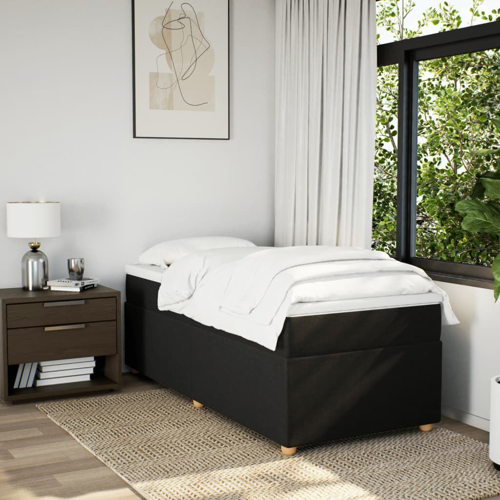 vidaXL Κρεβάτι Boxspring με Στρώμα Μαύρο 90x200 εκ. Υφασμάτινο