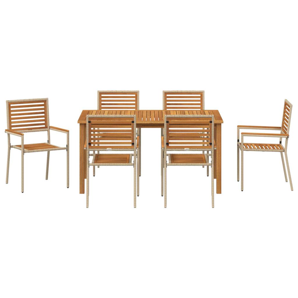 vidaXL Σέτ φαγητού για κήπο 7 pcs Μπεζ Πολυ ράταν