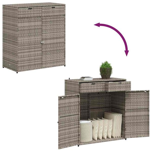 vidaXL Ντουλάπι Αποθήκευσης Κήπου Γκρι 105x55x113 εκ. Συνθετικό Ρατάν