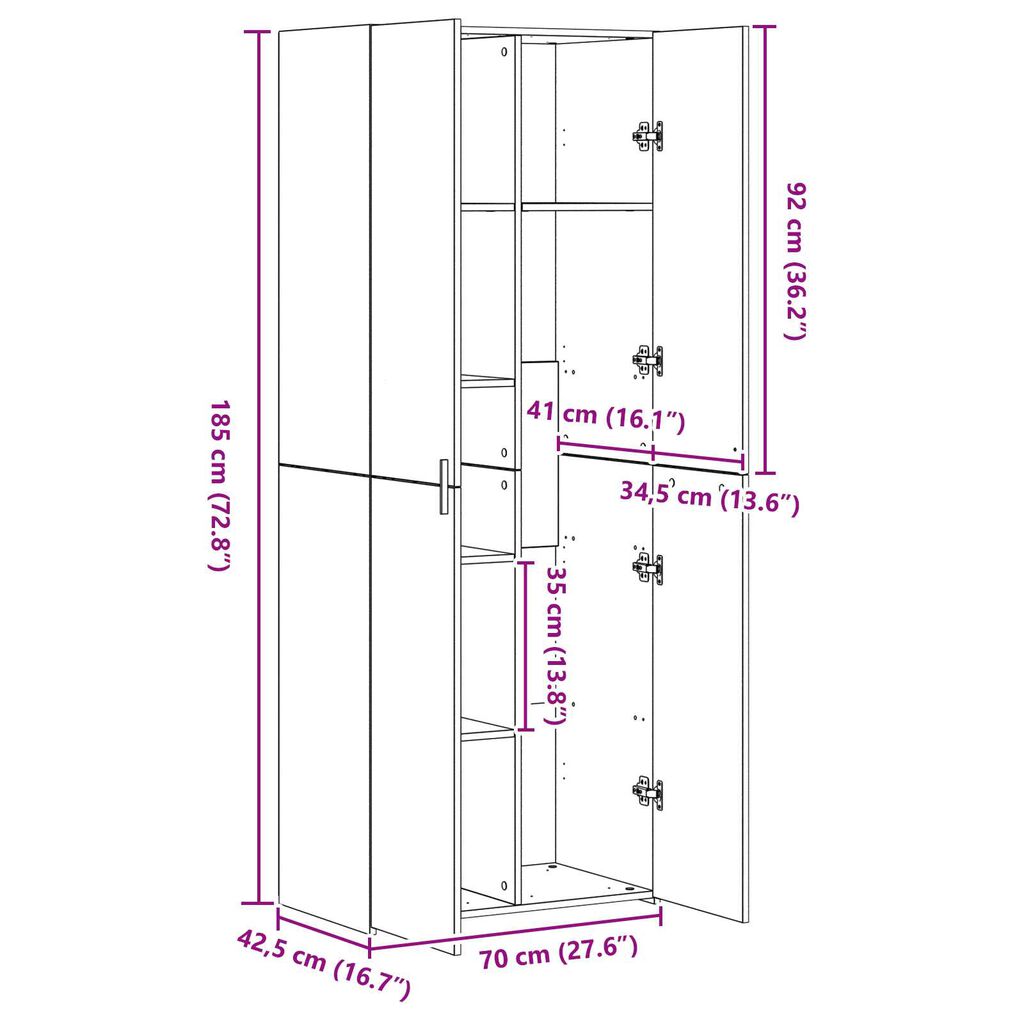 vidaXL Μπουφές Παλιό Ξύλο 70x42.5x185 εκ. Μηχανικό Ξύλο