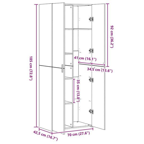 vidaXL Μπουφές Παλιό Ξύλο 70x42.5x185 εκ. Μηχανικό Ξύλο