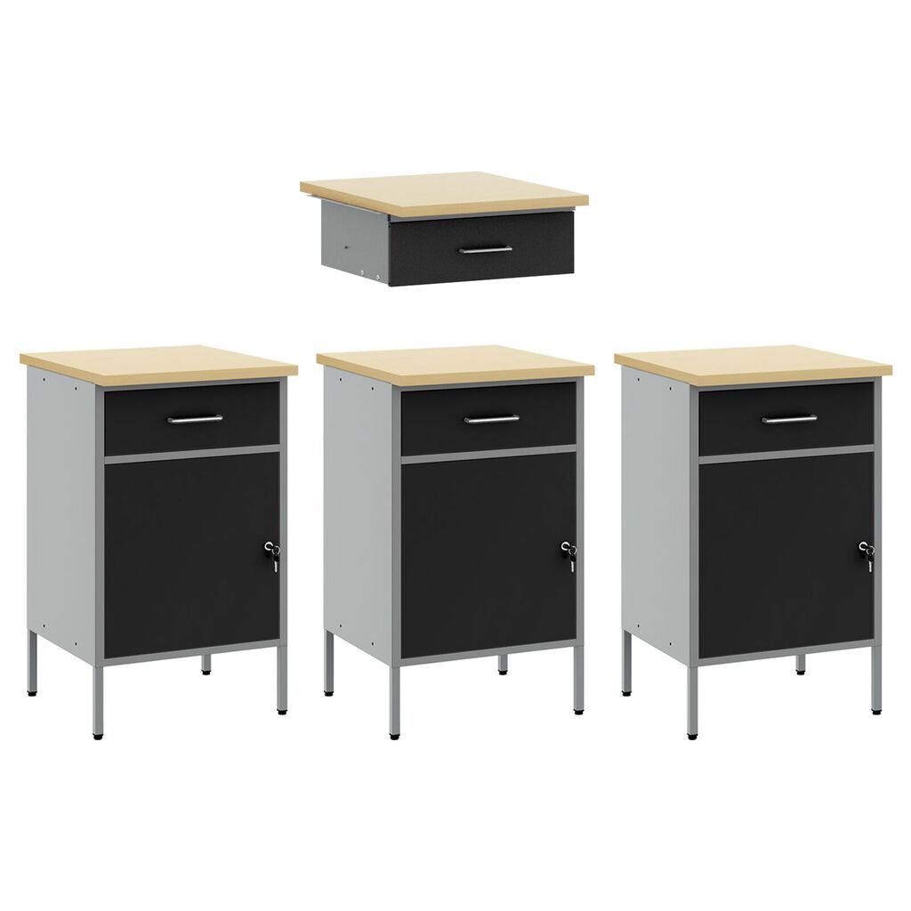 Set εργασίας 4 τεμαχίων vidaXL με cabinet και τραπέζι Μαύρο Επεξεργασμένο ξύλο και Χάλυβα