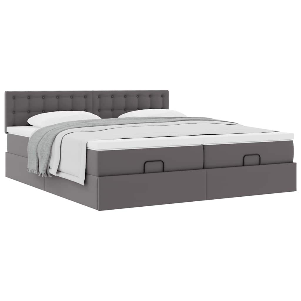 vidaXL Οθωμανικό Κρεβάτι με Στρώματα Γκρι 180x200cm Faux Leather