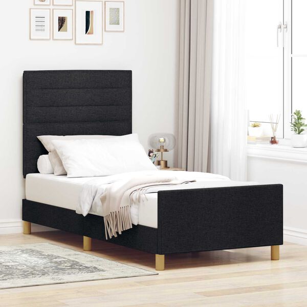 vidaXL Σκελετός Κρεβατιού με κεφαλάρι Μαύρο 100 x 200 cm ύφασμα