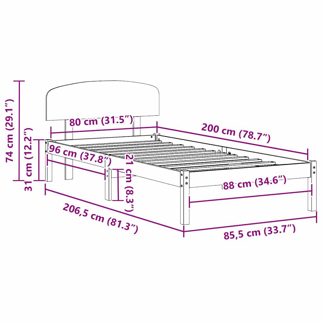vidaXL Σκελετός Κρεβατιού Λευκό 80 x 200 cm Μασίφ ξύλο πεύκου