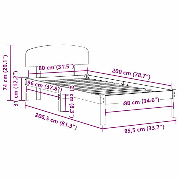 vidaXL Σκελετός Κρεβατιού Λευκό 80 x 200 cm Μασίφ ξύλο πεύκου