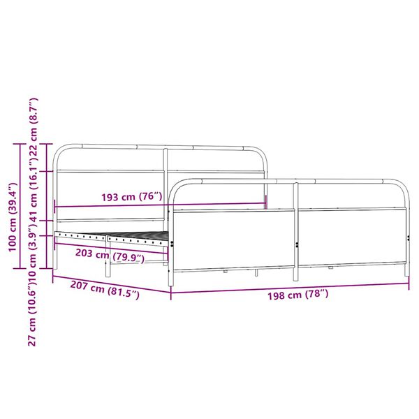 vidaXL Σκελετός Κρεβ. Χωρίς Στρώμα Καφέ Δρυς 193x203 εκ. Μεταλλικό