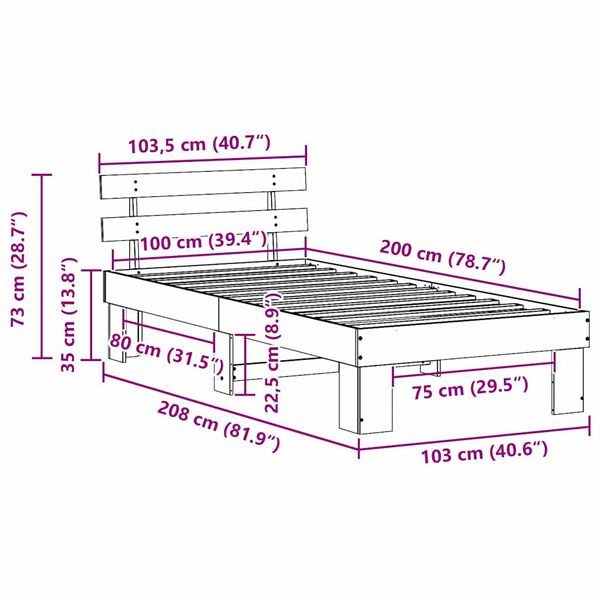 vidaXL Σκελετός Κρεβατιού Λευκό 100 x 200 cm Μασίφ ξύλο πεύκου