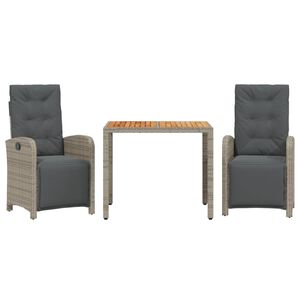 vidaXL Σετ Επίπλων Bistro 3 τεμ Γκρι Συνθετικό Ρατάν με Μαξιλάρια