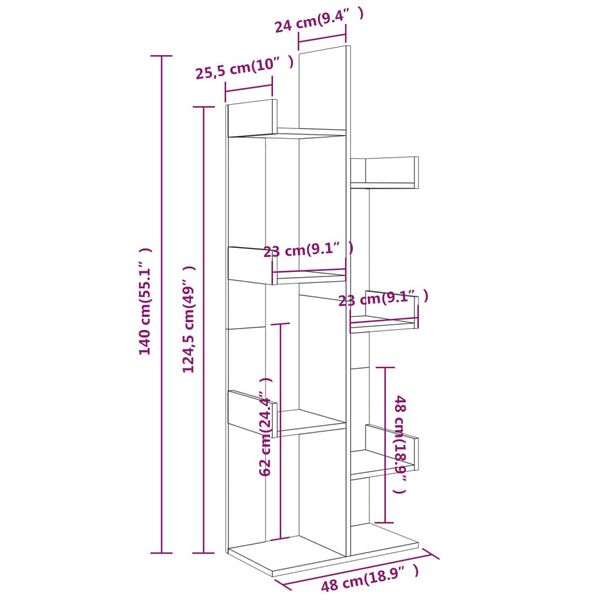 vidaXL Βιβλιοθήκη Καπνιστή Δρυς 48x25,5x140 εκ. από Επεξεργασμένο Ξύλο