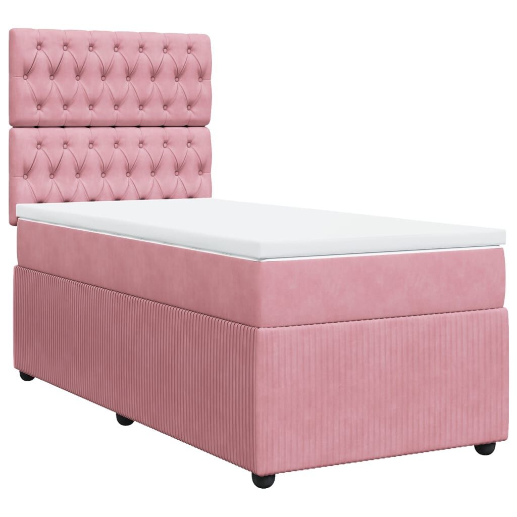 vidaXL Κρεβάτι Boxspring με Στρώμα Ροζ 100x200 εκ. Βελούδινο