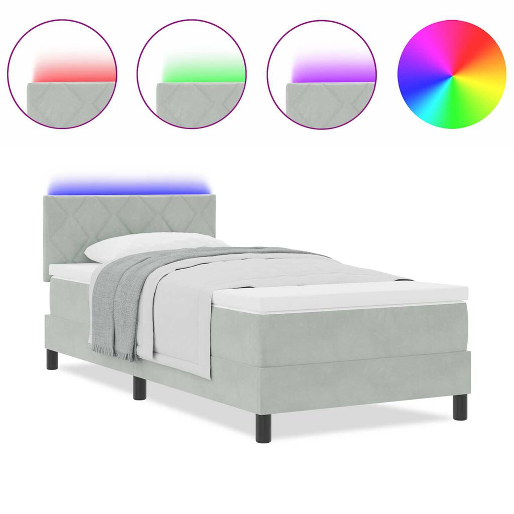 vidaXL κρεβάτι τύπου box spring με στρώμα & LED φως Γκρι 90x190 εκ Βελούδο