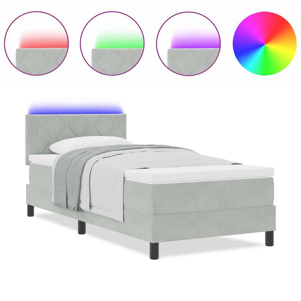 vidaXL κρεβάτι τύπου box spring με στρώμα & LED φως Γκρι 90x190 εκ Βελούδο
