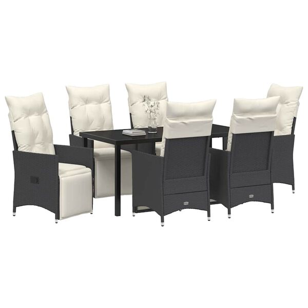 vidaXL Σέτ φαγητού για κήπο με μαξιλάρι 7 pcs Μαύρο Πολυ ράταν