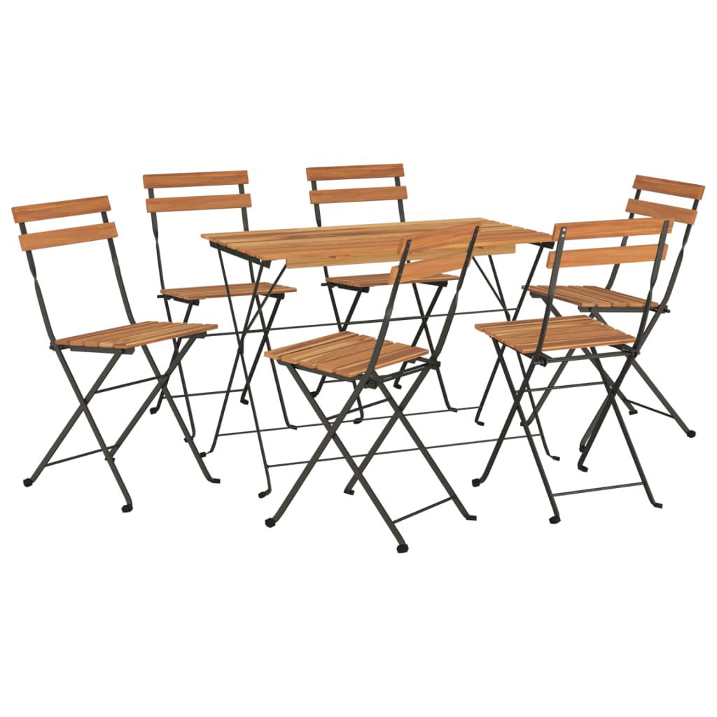 vidaXL Σετ Τραπεζαρίας Bistro Πτυσσόμενο 7 τεμ. Μασίφ Ακακία & Ατσάλι