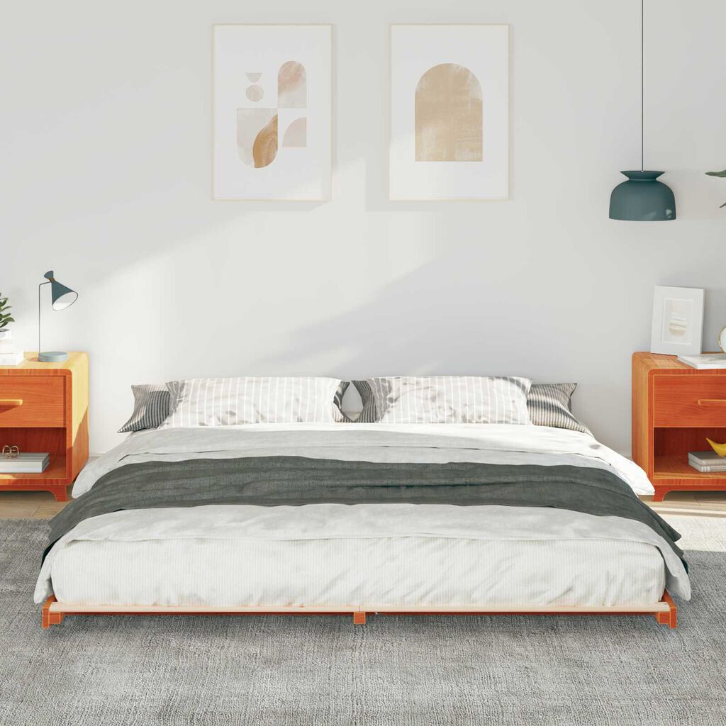 vidaXL Κρεβάτι δαπέδου Καφέ κεριού 180 x 210 cm Μασίφ ξύλο πεύκου