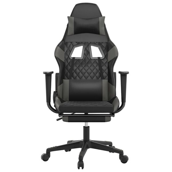 vidaXL Καρέκλα Gaming Μασάζ Υποπόδιο Μαύρο&Γκρι από Συνθετικό Δέρμα