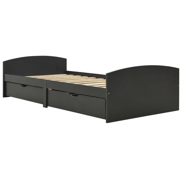 vidaXL Πλαίσιο Κρεβατιού 2 Συρτάρια Γκρι 90x200εκ. Μασίφ Ξύλο Πεύκου