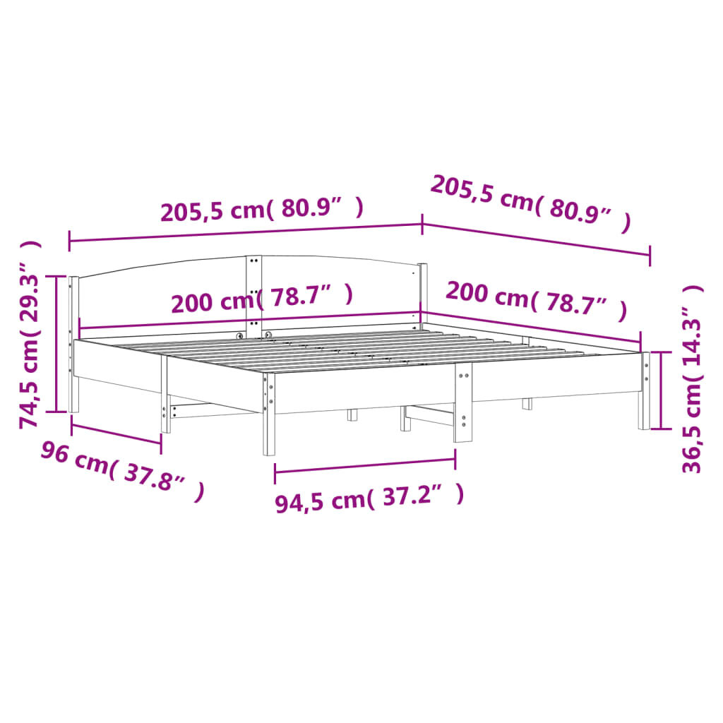 vidaXL Σκελετός Κρεβ. Χωρίς Στρώμα Λευκό 200x200 εκ Μασίφ Πεύκο
