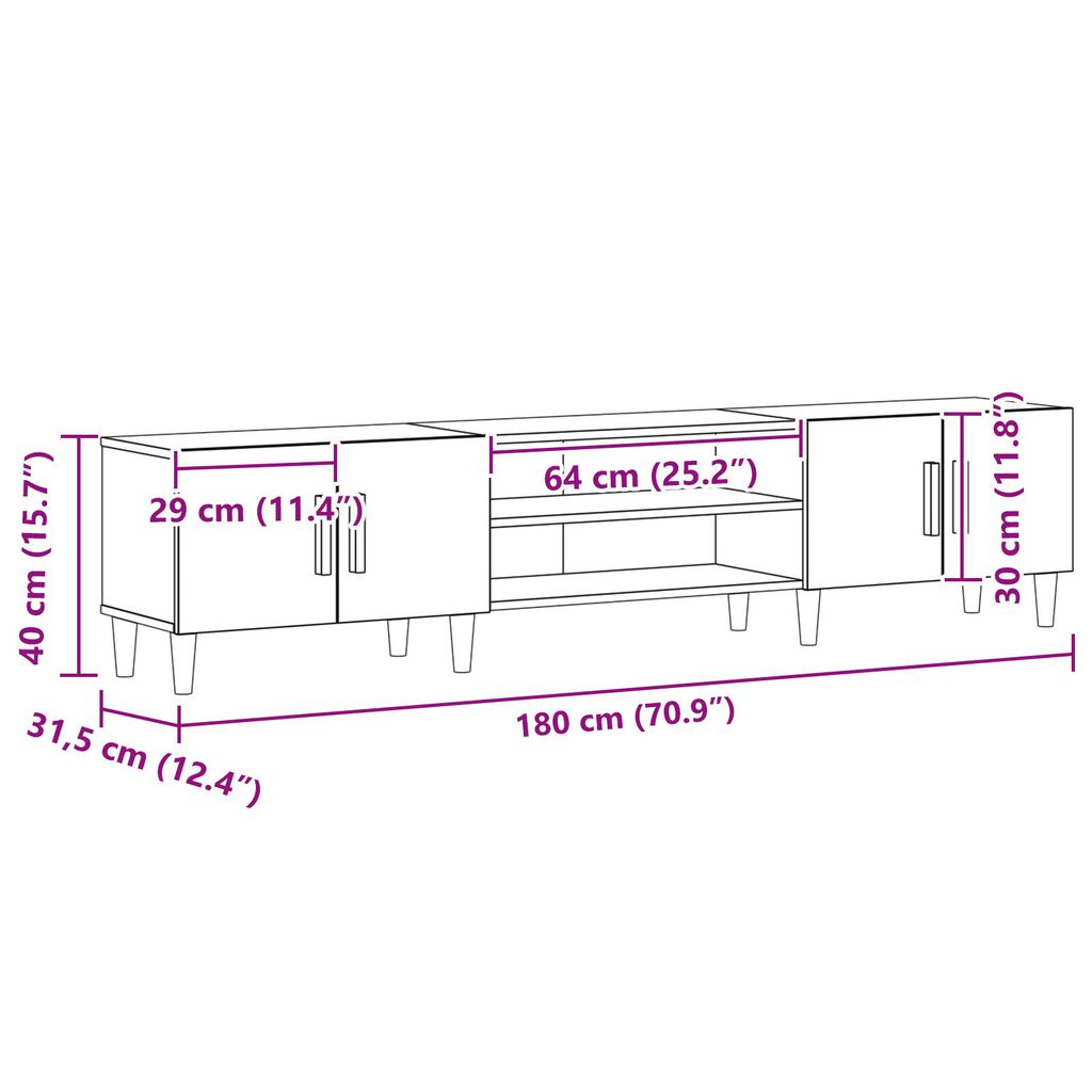 vidaXL Ντουλάπι τηλεόρασης Μαύρο Δρυς 180x31,5x40 εκ Επεξεργασμένο ξύλο
