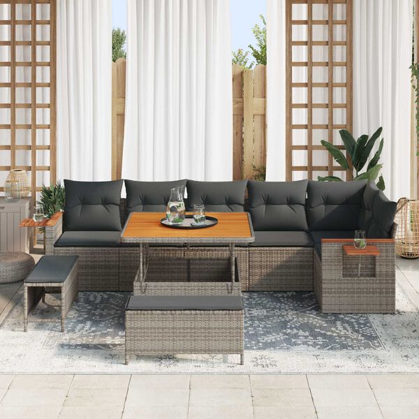 vidaXL Σετ Καναπέ Κήπου με μαξιλάρι 9 pcs Γκρι 100 x 100 x 71 cm