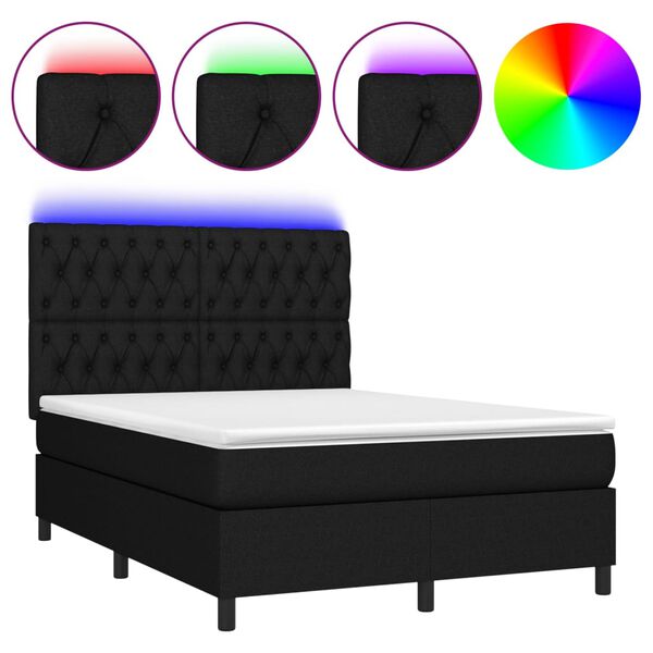 vidaXL &Kappa;&rho;&epsilon;&beta;ά&tau;&iota; Boxspring &mu;&epsilon; &Sigma;&tau;&rho;ώ&mu;&alpha; & LED &Mu;&alpha;ύ&rho;&omicron; 140x190 &epsilon;&kappa;. &Upsilon;&phi;&alpha;&sigma;&mu;ά&tau;&iota;&nu;&omicron;