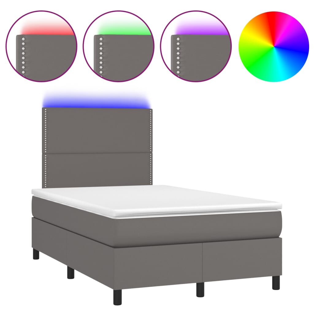 vidaXL Κρεβάτι Boxspring με Στρώμα & LED Γκρι 120x200 εκ. Συνθ. Δέρμα
