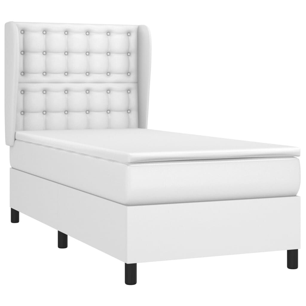vidaXL Κρεβάτι Boxspring με Στρώμα Λευκό 90x200εκ. από Συνθετικό Δέρμα