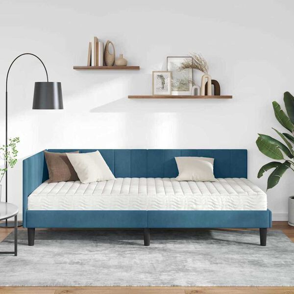 vidaXL Κρεβάτι Γωνίας με στρώμα με κεφαλάρι Μπλε 90 x 190 cm Βελούδο