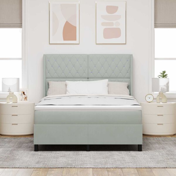 vidaXL Κρεβάτι Box Spring LED με Στρώμα Ανοιχτό γκρι 140 x 200 cm