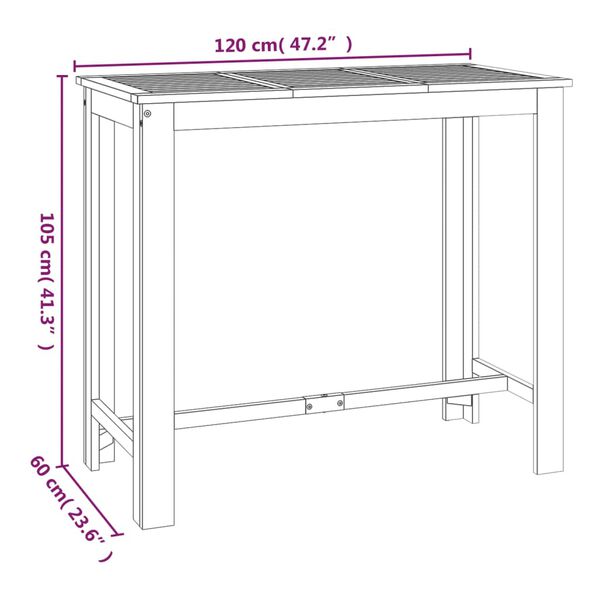 vidaXL Τραπέζι Μπαρ Κήπου 120 x 60 x 105 εκ. από Μασίφ Ξύλο Ακακίας