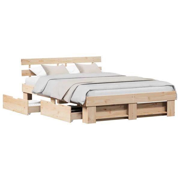 vidaXL Σκελετός Κρεβατιού Καφέ 150 x 200 cm Μασίφ ξύλο πεύκου