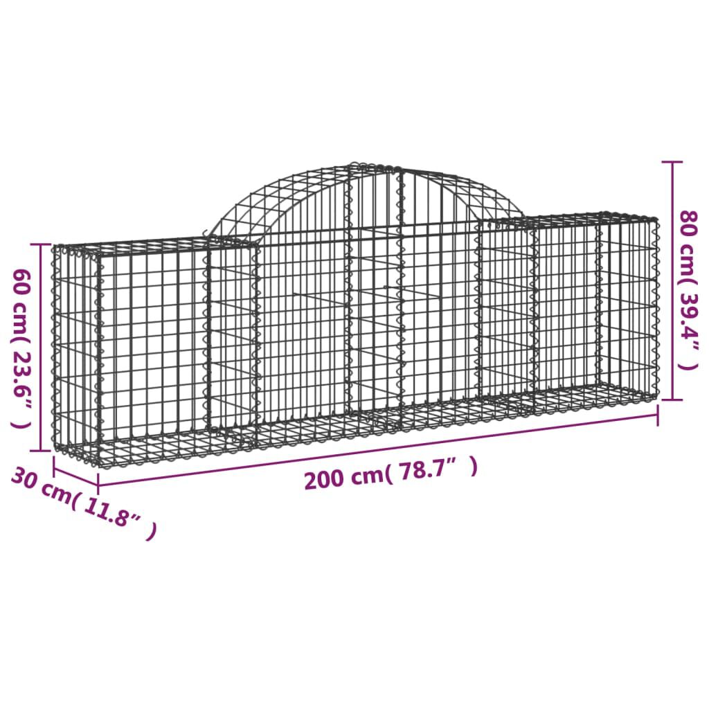 vidaXL Συρματοκιβώτια Τοξωτά 12 τεμ. 200x30x60/80 εκ. Γαλβαν. Ατσάλι