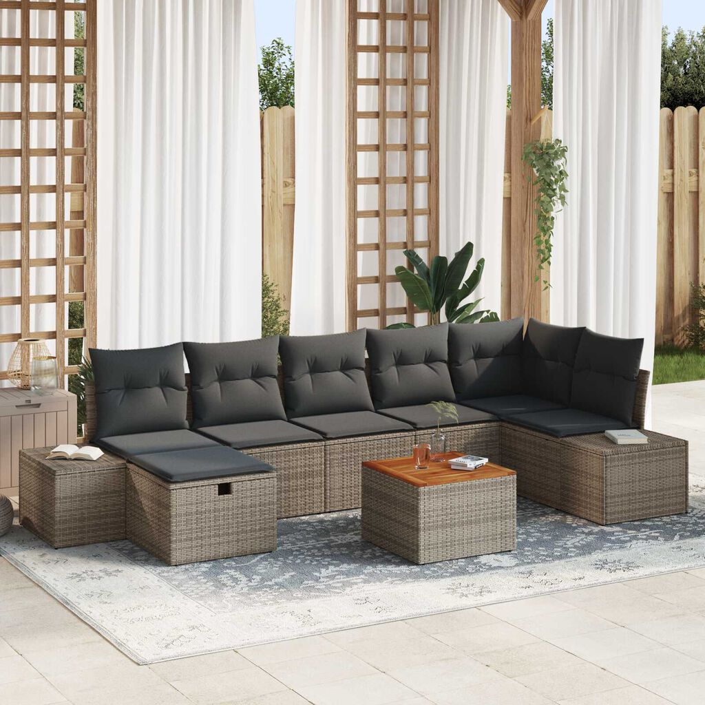 vidaXL Σετ Καναπέ Κήπου με μαξιλάρι 8 pcs Γκρι Πολυ ράταν