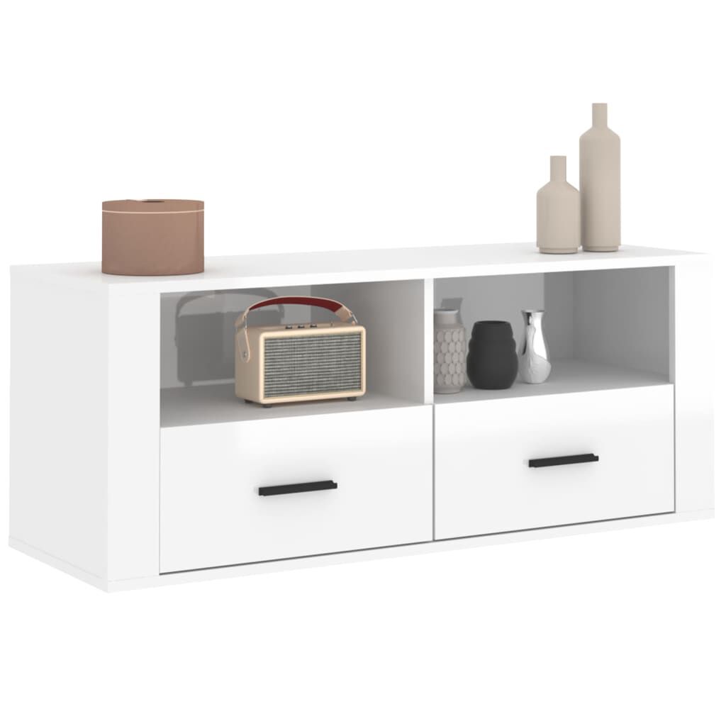 vidaXL Έπιπλο Τηλεόρασης Γυαλ. Λευκό 100x35x40 εκ. Επεξεργασμένο Ξύλο