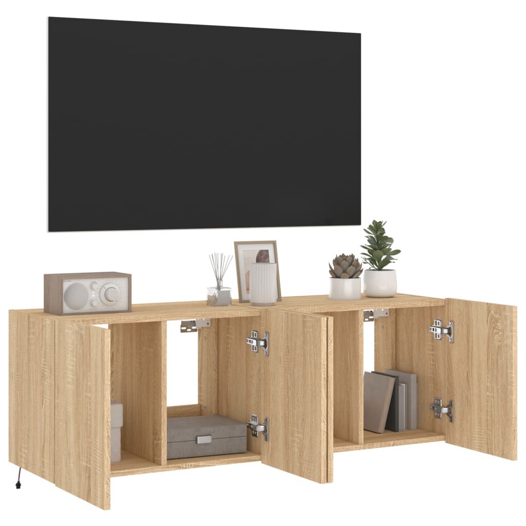 vidaXL Έπιπλα Τοίχου Τηλ. με LED 2 Τεμ. Sonoma Δρυς 60x35x41 εκ.