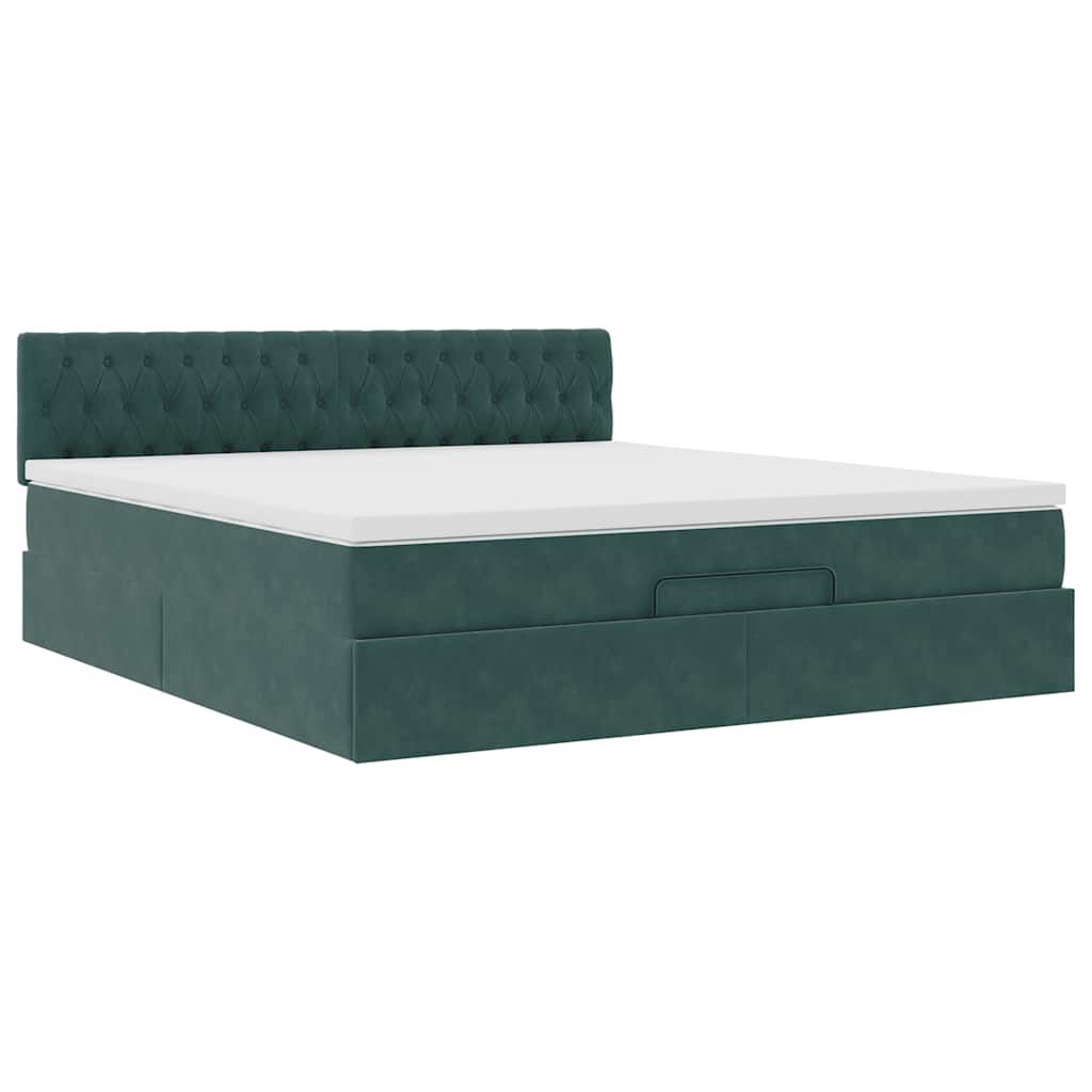 vidaXL Οθωμανικό κρεβάτι με στρώμα & LEDs Dark Green 180x200cm Velvet