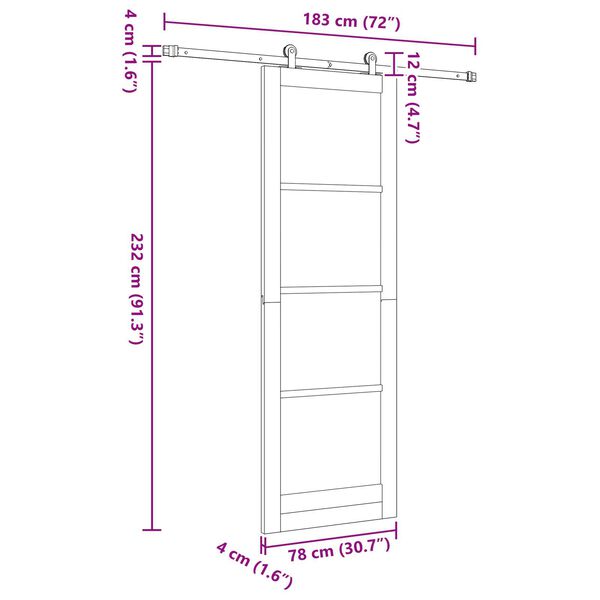vidaXL Συρόμενη Πόρτα ORKDAL Καφέ 78 x 232 cm Ξύλο και μέταλλο