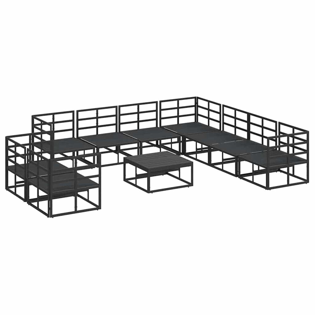 vidaXL Σετ Καναπέ Κήπου με μαξιλάρι 10 pcs Μαύρο Αλουμίνιο